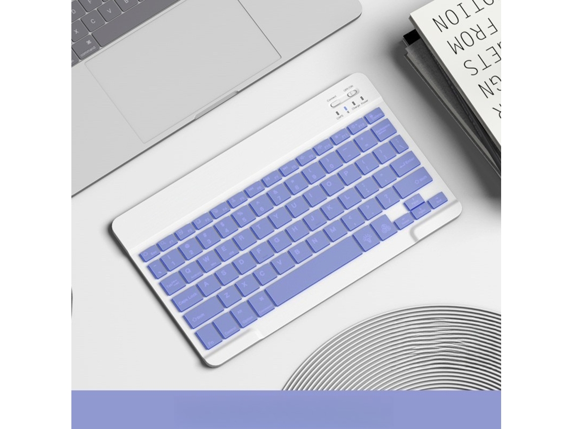 Teclado HEXINYIGJLY Bluetooth 7 Cores, Ultra Fino, Recarregável, Universal para iPad/tablet/telefone, Roxo claro