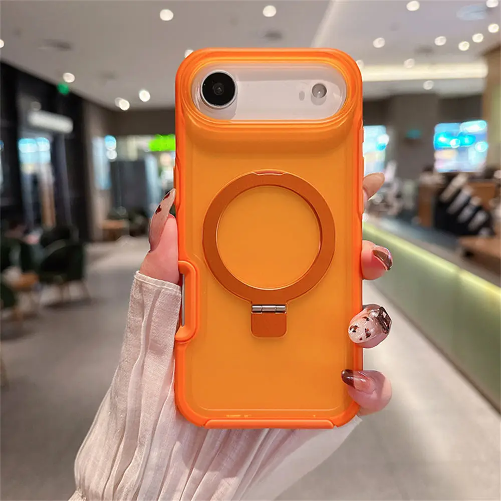 (laranja, Iphone 16 Plus) Capa Para Celular Com Suporte Magnético Em Anel, Capa Protetora Transparente Fosca À Prova De Choque Em Pctpu