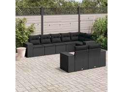 Vidaxl 8 Pcs Conjunto Sofás De Jardim Com Almofadões Vime Pe Preto