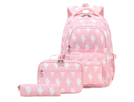 Mochila Funcional, Bolsa Para Livros, Lancheira, Estojo Para Lápis, Bolsa Para Escola Fundamental, Rosa Giecy