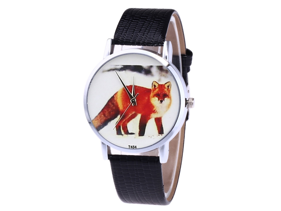 Reloj De Cuarzo Para Parejas Con Dial Animal Cartoon Correa De Pu Unisex Negro Zhoulianfa