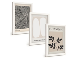 Composição De Quadros Na Parede Padrões E Linhas Florais Moldura Branca Quadros Para A Sala De Estar Espelharte (3 Peças 20x30 Cm)