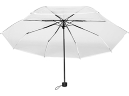 Guarda-chuva Dobrável Automático, Transparente, 10 Varetas, Cabo De Madeira, Detalhes Brancos.