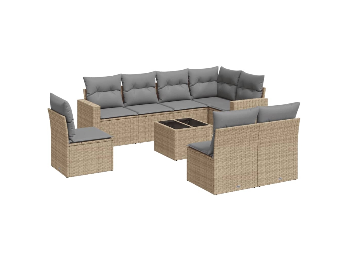 Maison Exclusive - 9 Pcs Conjunto De Sofás P/ Jardim Com Almofadões Vime Pe Bege