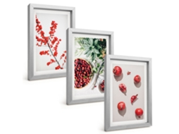 Composição De Quadros Na Paredefrutas Vermelhas, Plantas, Minimalismo Moldura Prateada Quadros Para A Sala De Estar Espelharte (3 Peças 20x30 Cm)