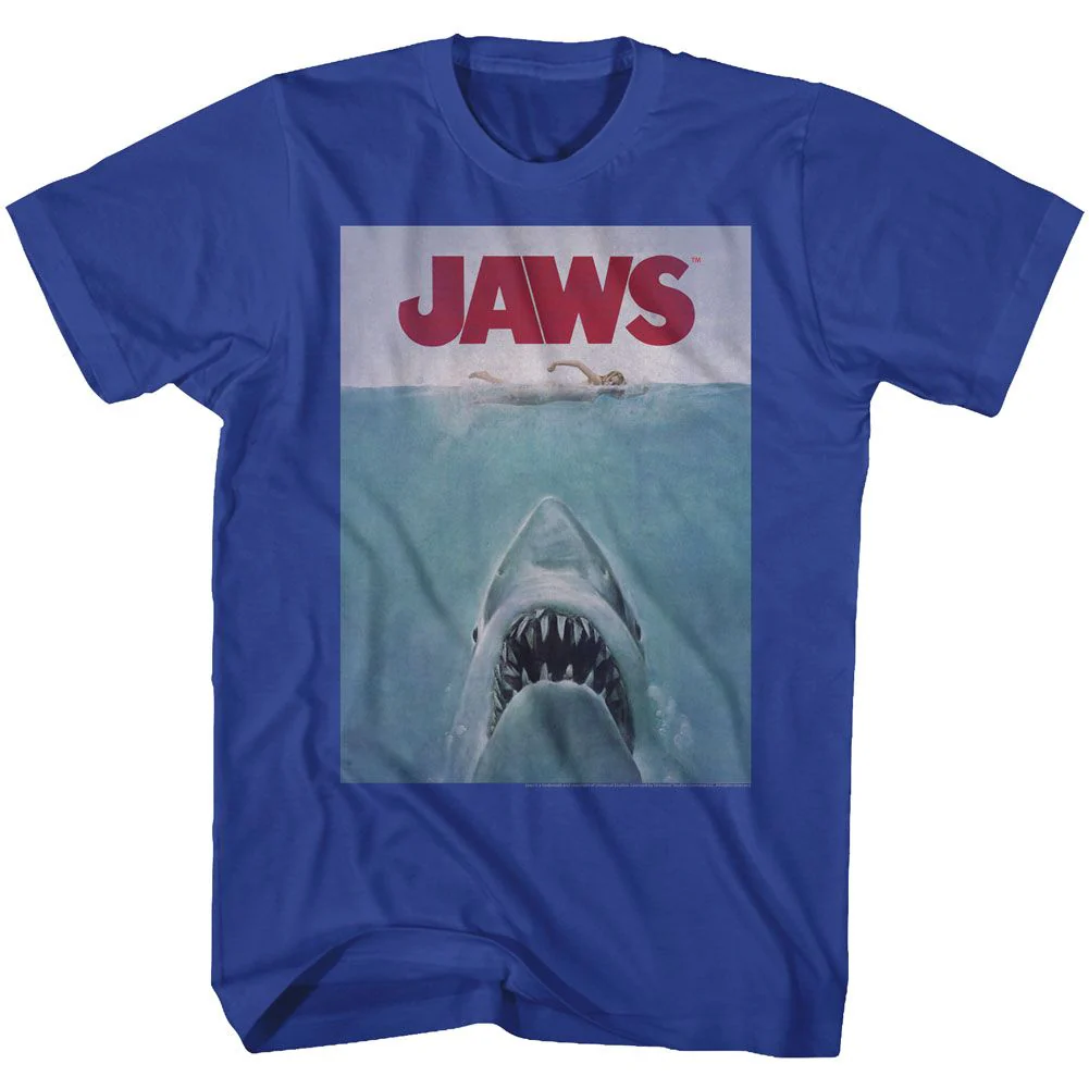 Unisex Adult T-shirt Rockinstone Jaws Movie Poster Solid Royal Sizexxxl