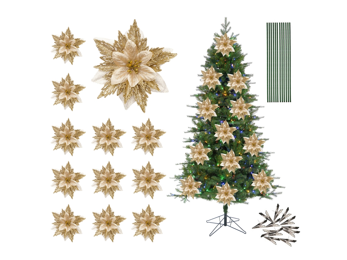 Pack de 12 flores, bastões e clips para decoração de Natal LAXISCREED