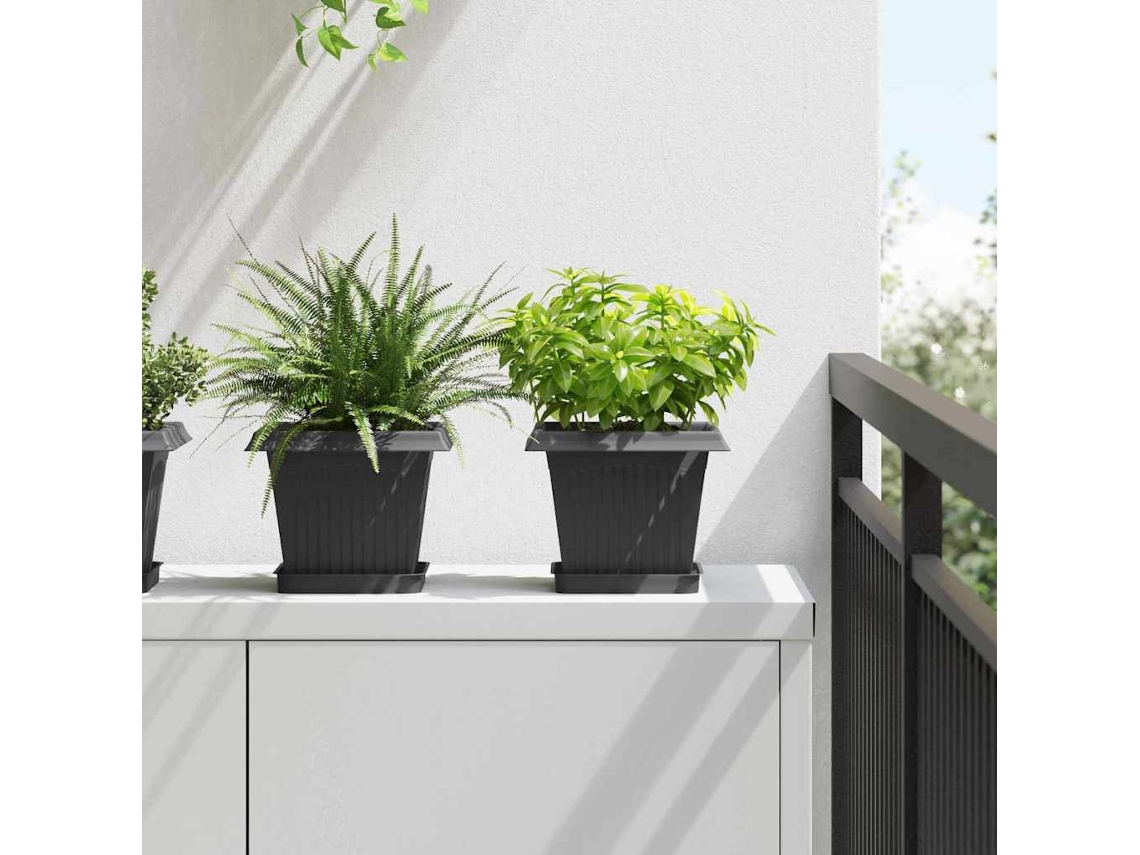 Vidaxl Vaso Quadrado Para Flores 6 Unid. Preto 20 X 20 X 16 Cm