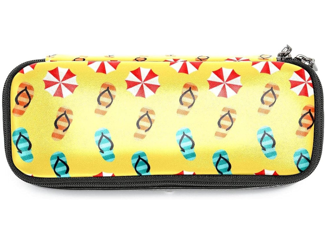 Estojo para lápis com estampa de praia de verão, amarelo, grande capacidade, para marcadores e organizador.