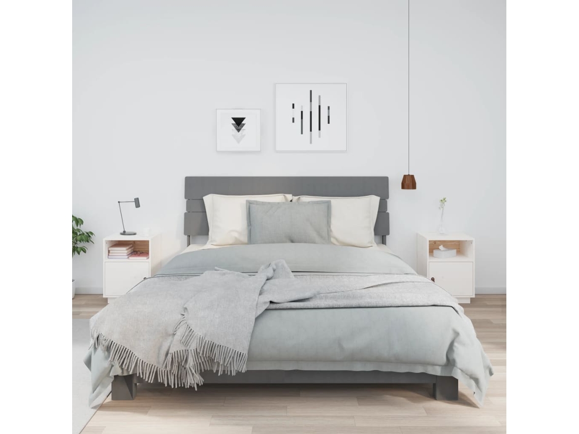Vidaxl Mesas De Cabeceira 2 Pcs 40x34x55 Cm Pinho Maciço Branco