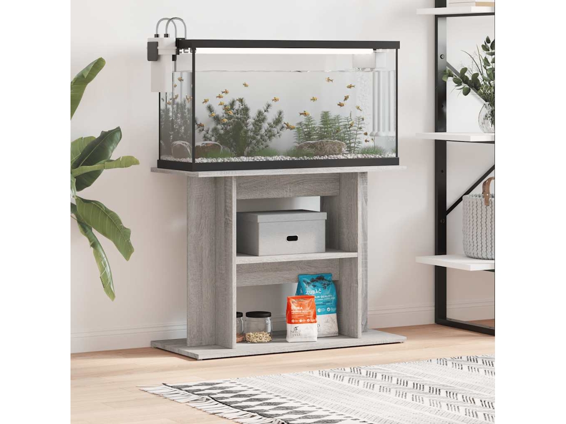 Vidaxl Suporte Para Aquário Cinza Sonoma 80x35x60 Cm Madeira Projetada