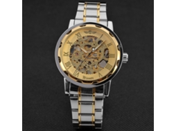 Relógio mecânico masculino, resistente à água, pulseira de aço vazada, dourado.