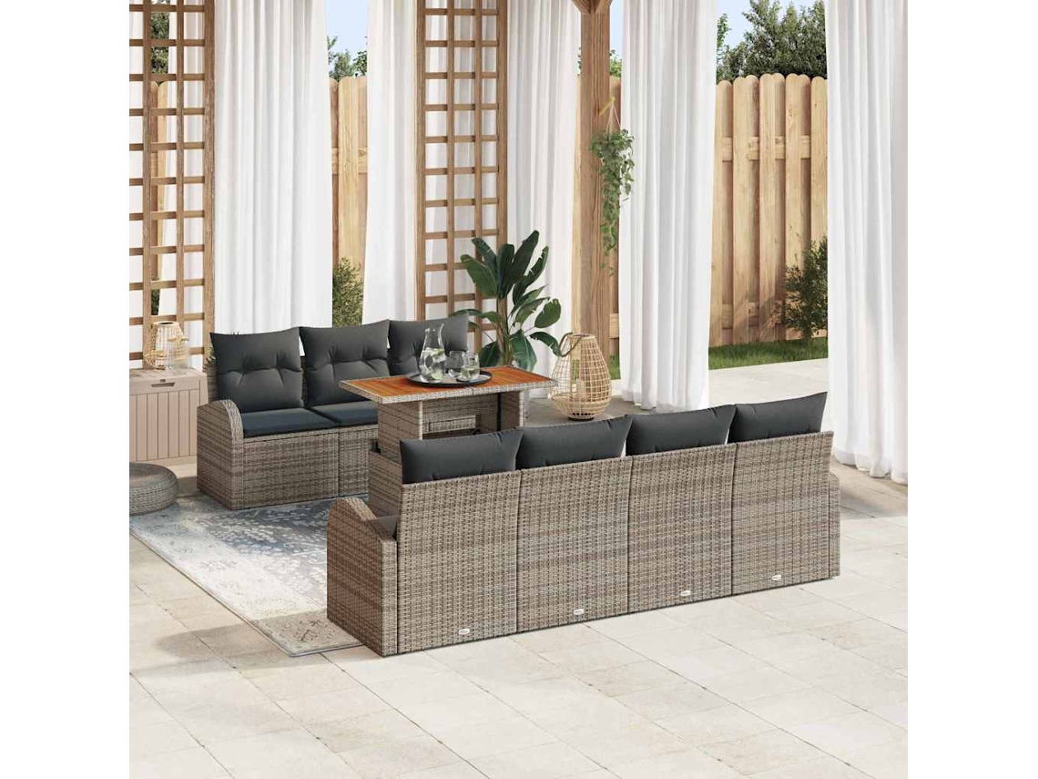 Vidaxl Conjunto De Sofá De Jardim 8 Unid. Cinzeto Rattan Sintético