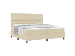 Cama Box com Colchão e Cabeceira Creme 200x200cm Tecido MAISON EXCLUSIVE