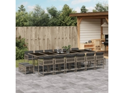 17 Pcs Conj. De Jantar P/ Jardim C/ Almofadões Vime Pe Cinzento Dkd Home Decor