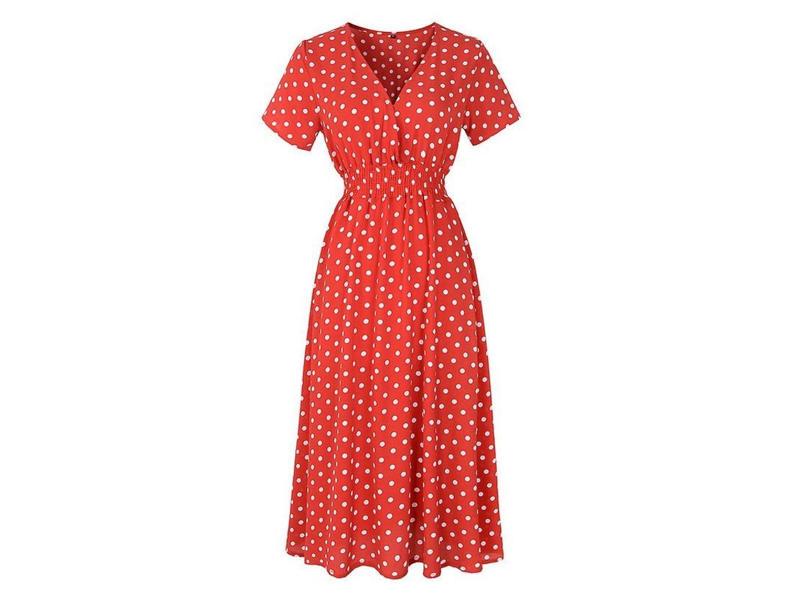 2026 vestido Floral de Chiffon Boho com Colarinho V Profundo e Mangas Curtas para Verão Praia Midi