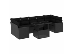 Conjunto de 8 Sofás de Jardim com Almofadões Vime Pe Preto MAISON EXCLUSIVE (8 pcs)