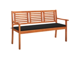 Vidaxl Banco De Jardim 3 Lugares C/ Almofadão 150 Cm Eucalipto Maciço