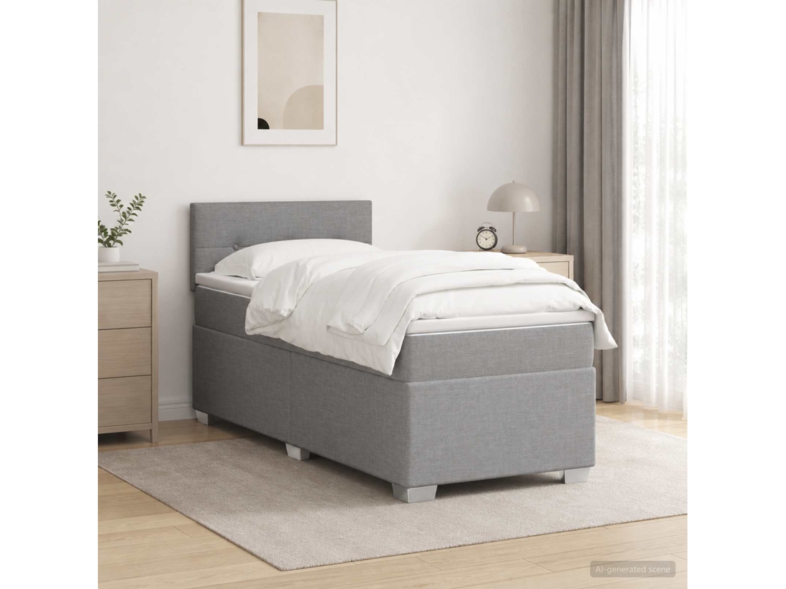 Vidaxl Cama Box Spring Com Colchão Cinzento-claro 90 X 200 Cm Tecido
