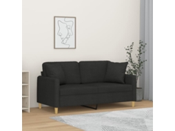 Vidaxl Sofá 2 Lugares + Almofadas Decorativas 140 Cm Tecido Preto