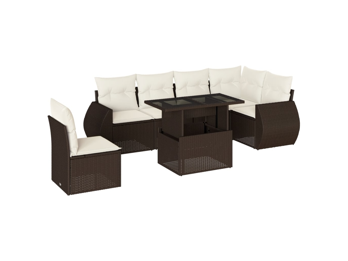 Conjunto de 7 Sofás de Jardim com Almofadões Vime Pe Castanho MAISON EXCLUSIVE (7 pcs)
