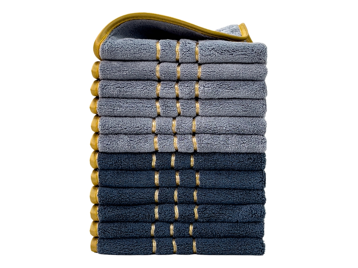Conjunto de 12 Peças Toalhas de Mão em Fleece Coral, Macias e Absorventes,cinza e Azul Escuro,34x34cm GERTIZ