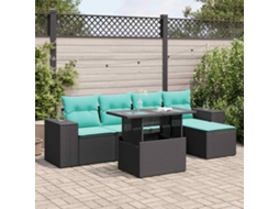 Vidaxl 6 Pcs Conjunto Sofás Jardim C/ Almofadões Vime Pe/acácia Preto