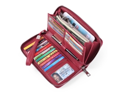 Bolsa De Dinheiro Grande Capacidade Pu Couro, Modelo Longo, Porta Cartões, 16 Compartimentos, Cor Vermelho Vinho