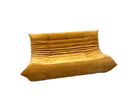 Sofá de três lugares Togo, cor amarela, pronto a usar, conforto ergonómico, espuma de dupla camada, tecido premium suave ao toque
