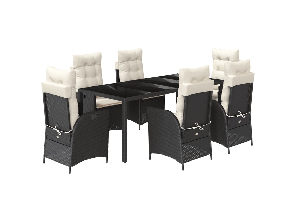 Conjunto de 7 Jantar para Jardim com Almofadões Vime Pe Preto MAISON EXCLUSIVE