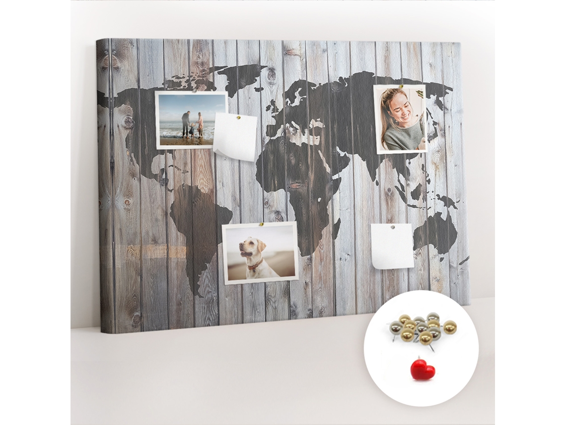 Painel De Cortiça Para Parede Mundo Em Tábuas Para O Escritório Espelharte (70x100 Cm)