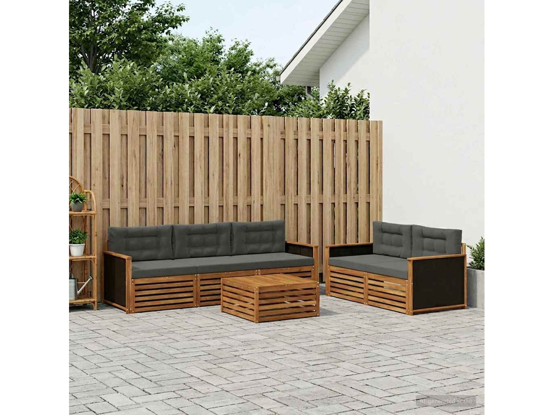 Vidaxl Conjunto De Sofás Para Exterior 6 Unid. Natural E Antracite