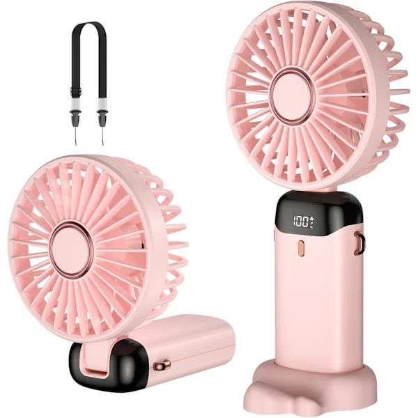 Ventilador de Mão, Mini Ventilador Portátil Recarregável Via Usb, Pequeno Ventilador de Bolso com 5 Velocidades e Base, Bateria de 1200mah BRILVIBERA