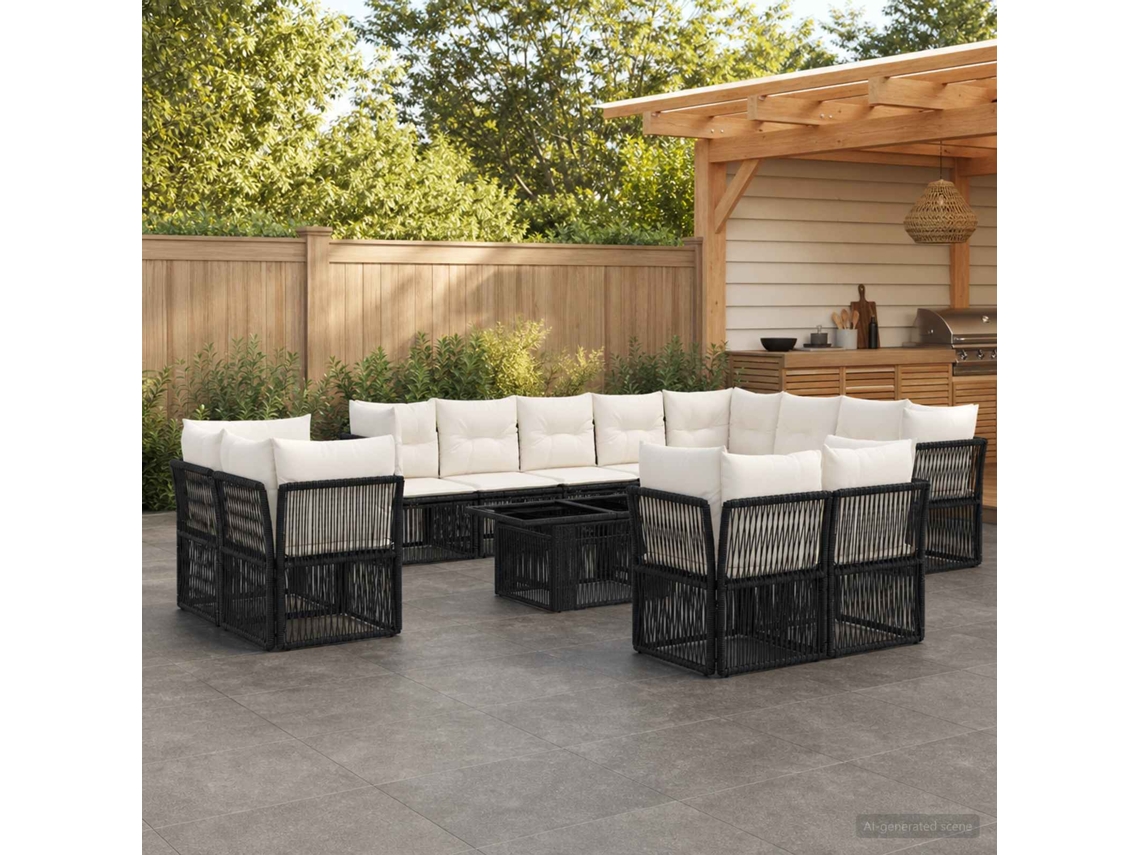 Vidaxl Conjunto De Sofá De Jardim 13 Unid. Vime Pe
