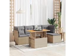 Vidaxl 6 Pcs Conjunto De Sofás P/ Jardim Com Almofadões Vime Pe Bege