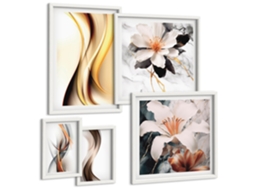 Conjunto De Pinturas Flores Abstratas Estilosas Espelharte (5 Peças)