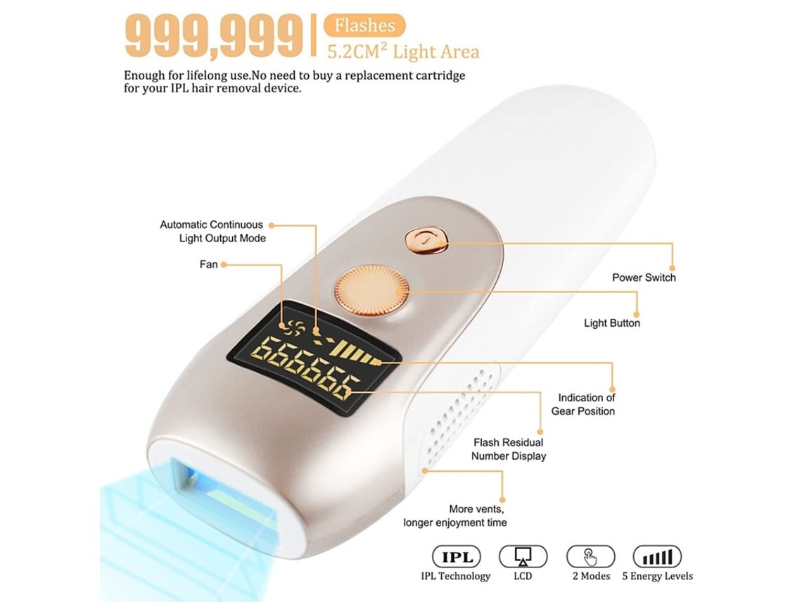 Depilador Ipl Yizhood 999.999 Flashes Indolor Profissional Unissex Branco