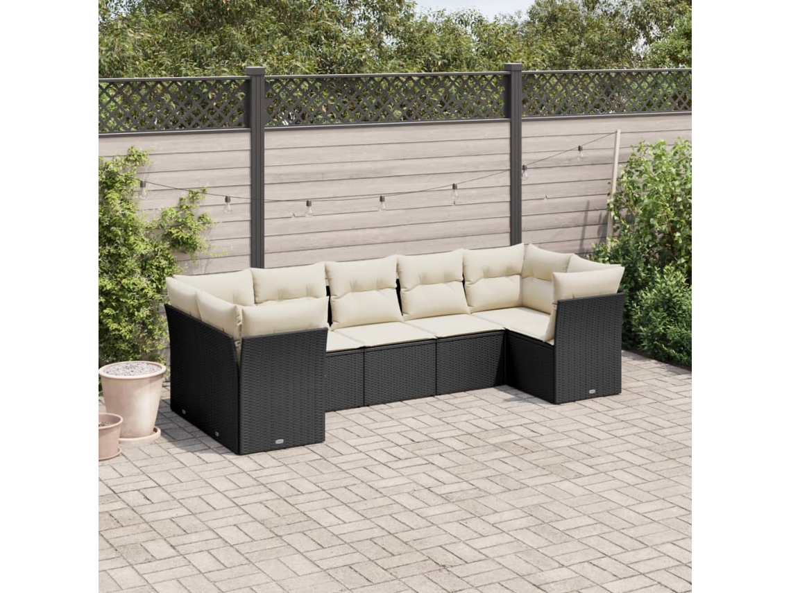 Vidaxl 7 Pcs Conjunto de Sofás P/ Jardim C/ Almofadões Vime Pe Preto