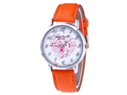 Relógio de pulso Student Quartz com pulseira de couro estampada com lichia laranja.