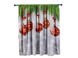 Cortina Festiva De Natal Em Poliéster Com Bolas De Neve Laxiscreed, 140x130cm