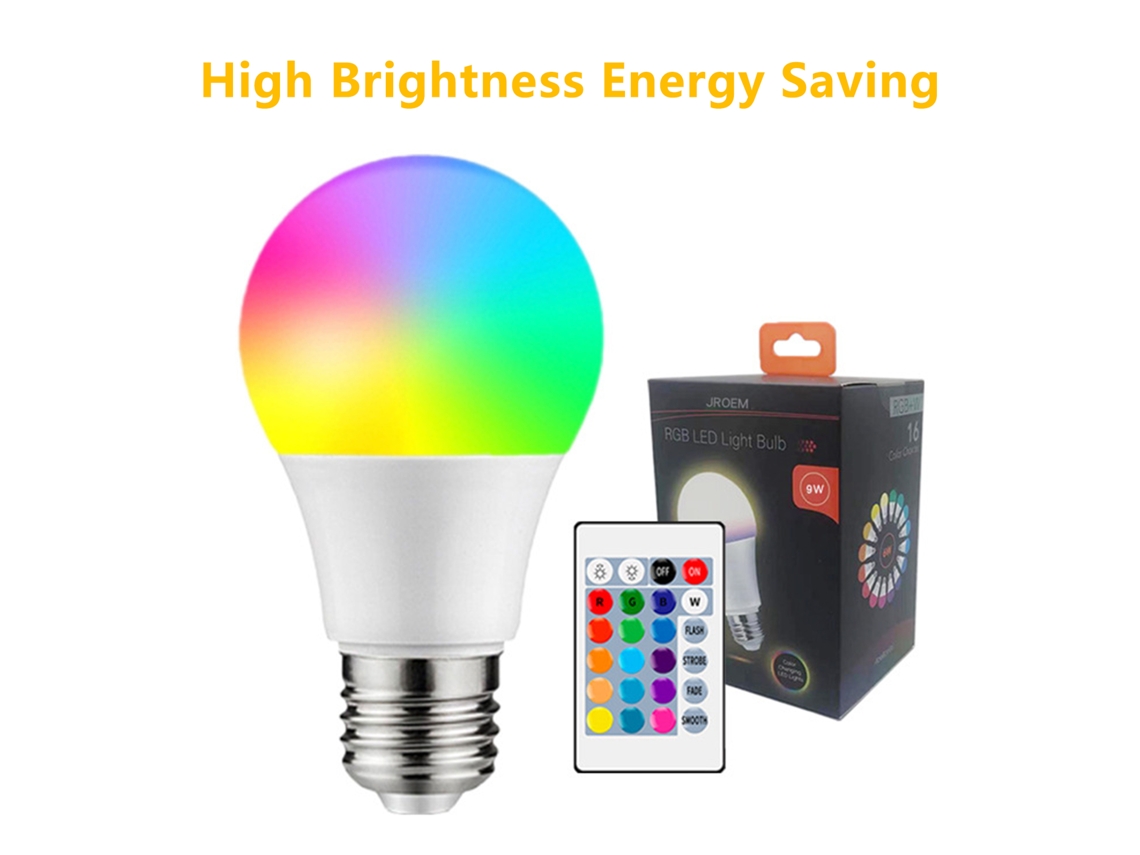 Lâmpada de bulbo E27 RGB+W com memória controle remoto ajuste de brilho e cor 16 teclas