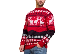 2026jersey De Navidad Con Estampado De Renos Y Copos De Nieve Manga Larga Cuello Redondo Tejido Caliente Rojo Para Hombre Talla L
