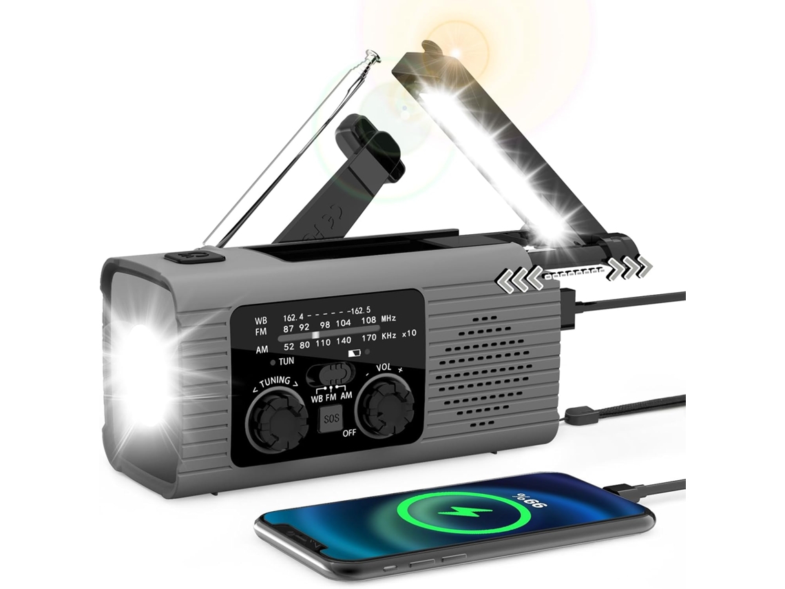 RÁDIO DE MANIVELA AQUAFORGE com carregador de celular de 4000mah