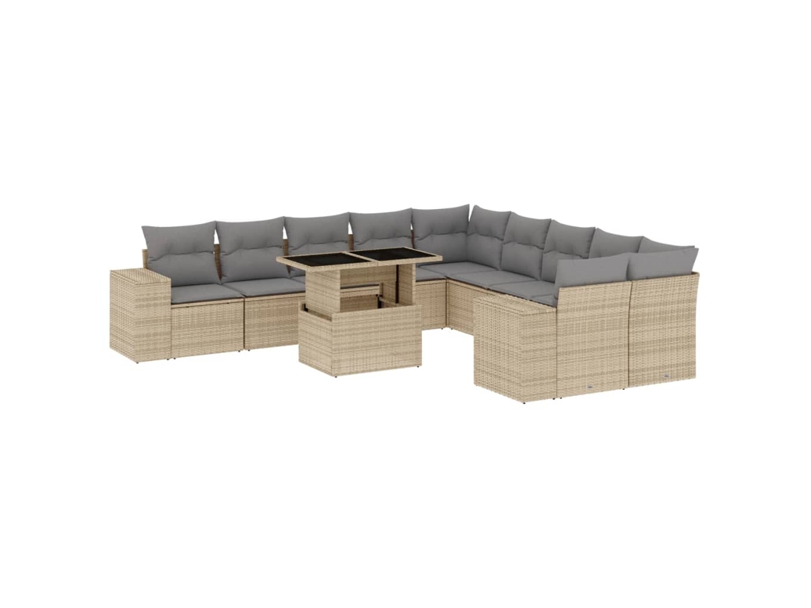 Conjunto de 11 Sofás de Jardim com Almofadões Vime Pe Bege MAISON EXCLUSIVE
