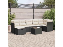 Vidaxl 8 Pcs Conjunto Sofás De Jardim Com Almofadões Vime Pe Preto