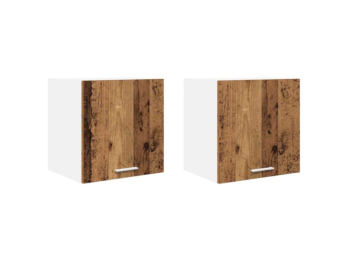 Conjunto de 2 Armários Suspensos Madeira Antiga e Branco (40x31x40 cm)