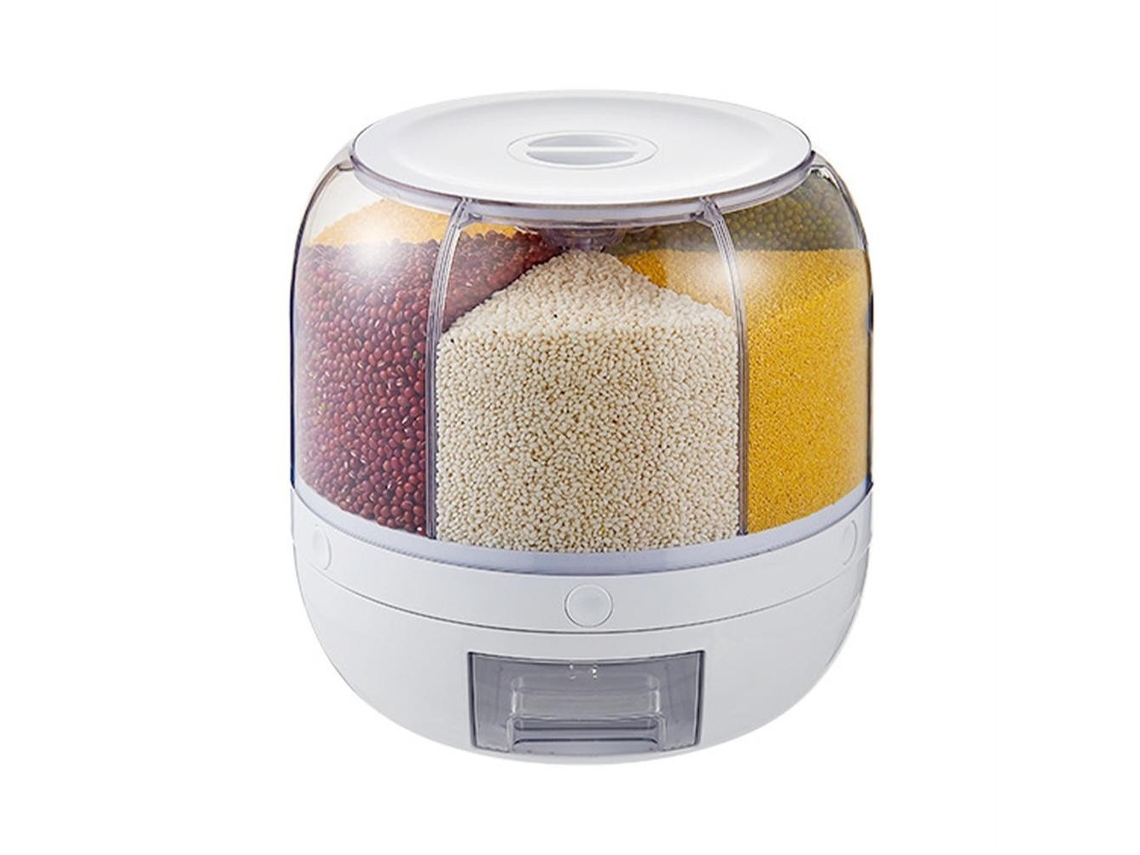 Distribuidor De Arroz Giratório 6 Grades, Recipiente Armazenamento Grãos Selado, Grande Capacidade Para Cozinha Doméstica