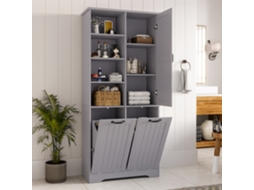 Móvel Casa De Banho 78x35x172cm Resistente À Humidade, Com Cesto Roupa Suja De Camada Dupla