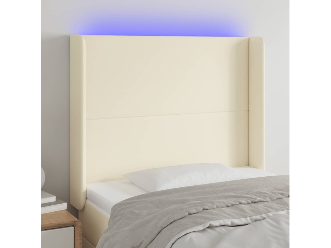 Vidaxl Cabeceira Cama C/ Led 103x16x118/128 Cm Couro Artificial Crème
