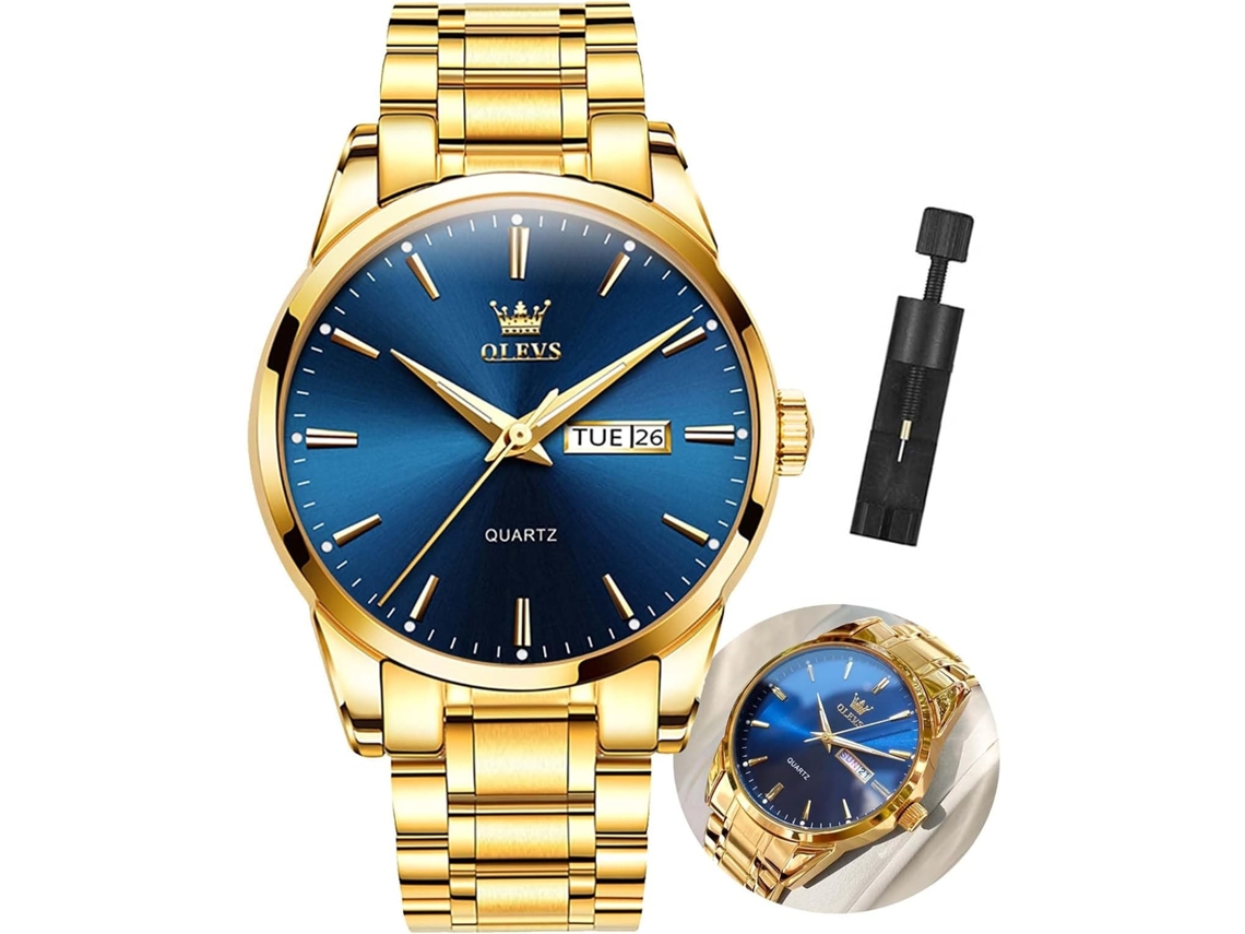 Lurelia Relógio Cronógrafo Masculino, Movimento De Quartzo, Data/calendário, Fase Da Lua, 7,87 Polegadas, 200 Mm, 1,61 Polegadas, 41 Mm, Dourado